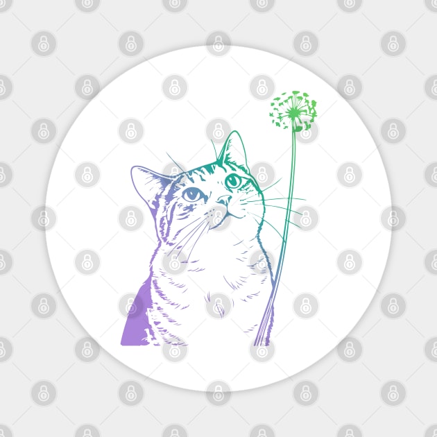 Cat Dandelion Flower adorable Magnet by greatnessprint